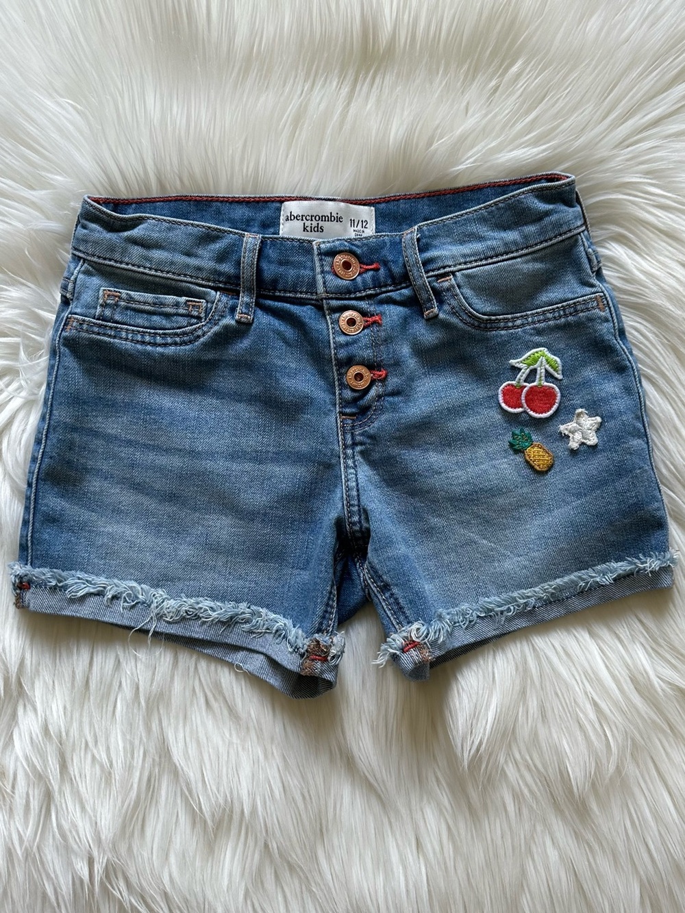 Abercrombie Kids Denim Shorts With Embroidered Patches
